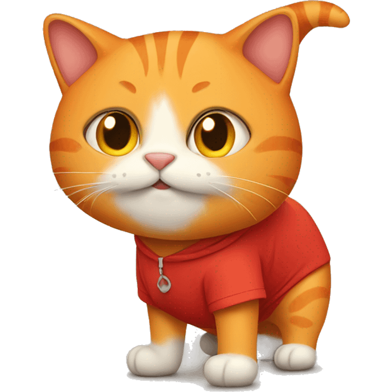 Orange cat wearing a red t shirt emoji