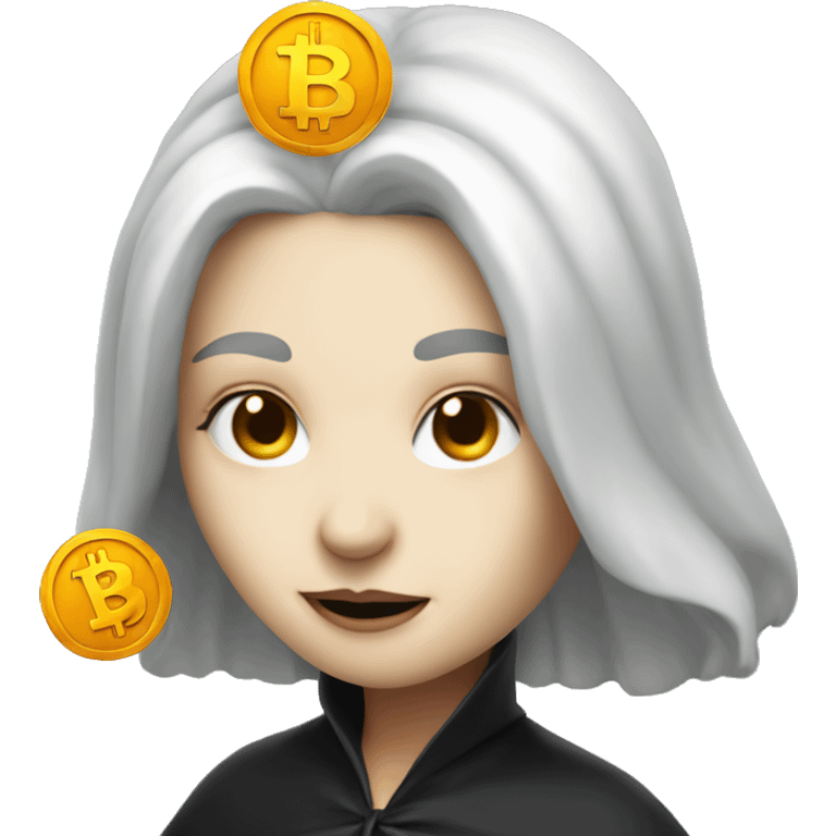 Witch with bitcoin, cute, white skin, white hair emoji