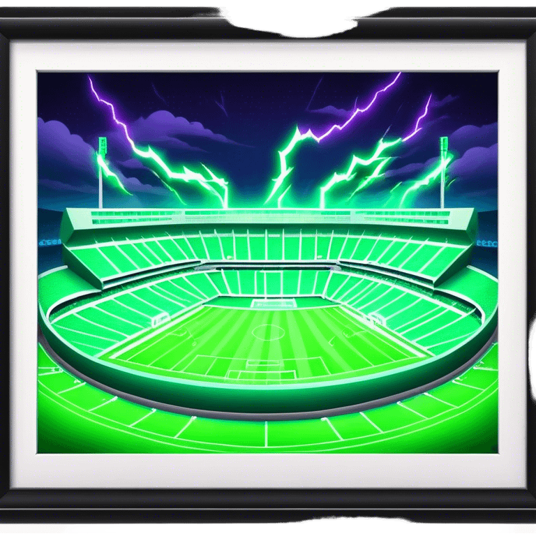 Cinematic realistic 3d neon green lightning above the football stadium emoji