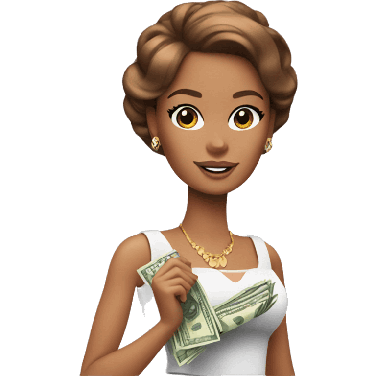 Barbie with brown hair and some money  emoji