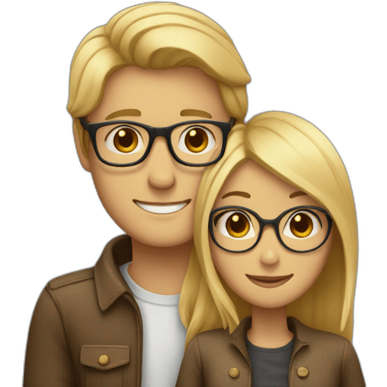 blonde woman and man hair brown with glasses that make a hug emoji