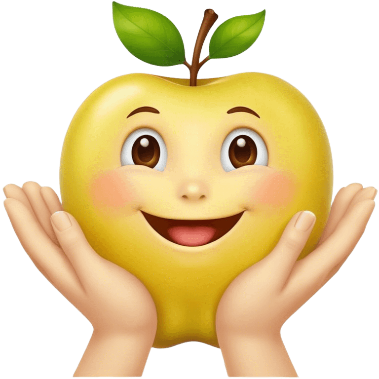 happy yellow apple with hands emoji