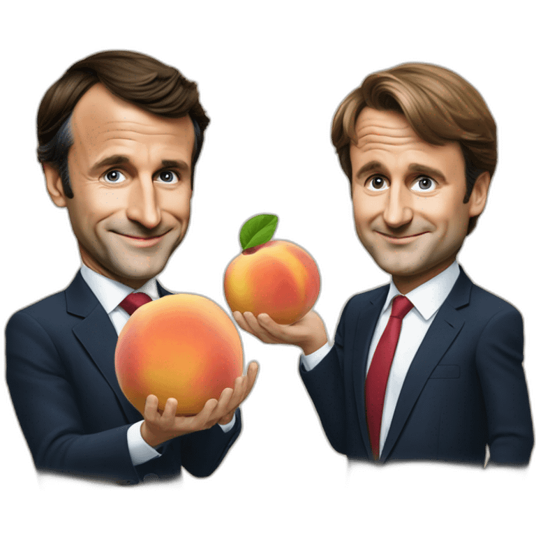 Emmanuel Macron with Justin Trudeau playing with a peach emoji