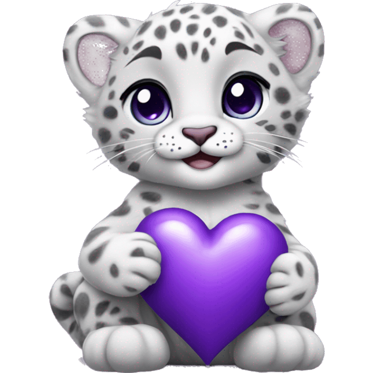 Baby snow leopard holding a purple heart  emoji