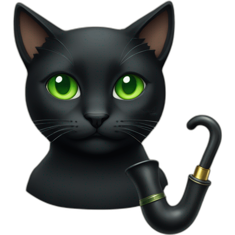 black cat with green eyes with a pipe emoji