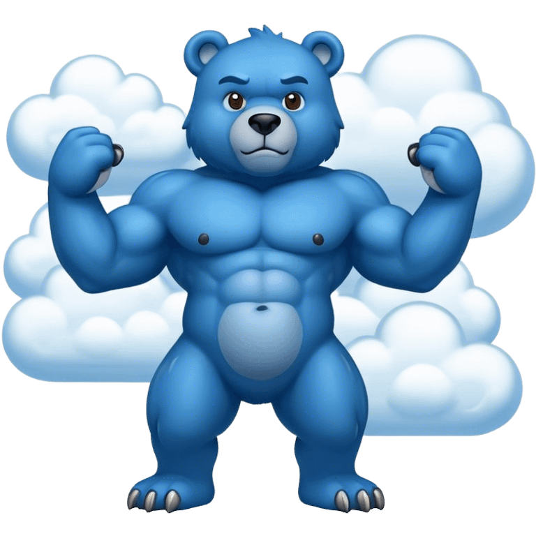 Blue bear with muscles with clouds emoji