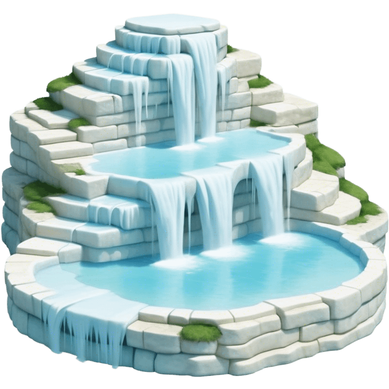 Cinematic Realistic Pamukkale Landmark Emoji, showcasing surreal cascading terraces of thermal waters rendered with ethereal textures and soft, luminous lighting. emoji