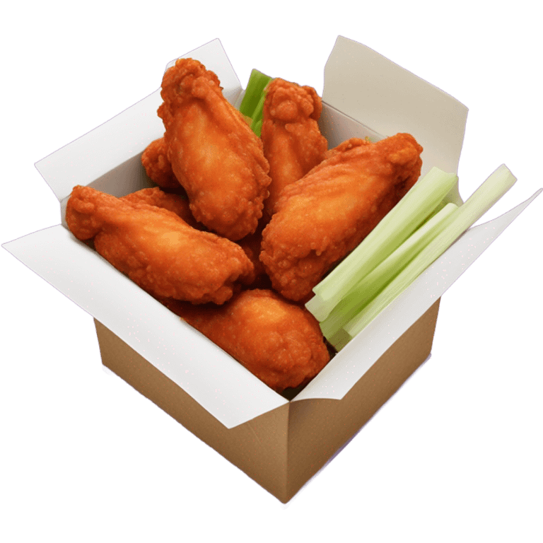 hot wings with celery carrots with ranch on the side in takeout box ￼￼ emoji