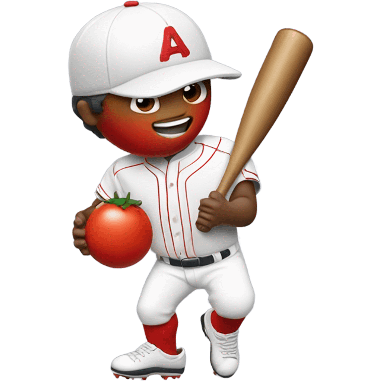 Baseball player hitting a tomato emoji