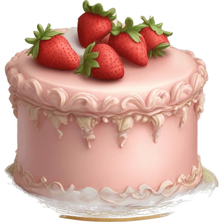 vintage rococo highly detailed pale pink cake with strawberries emoji