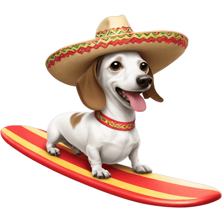 White Dachshund surfing with a Mexican hat  emoji