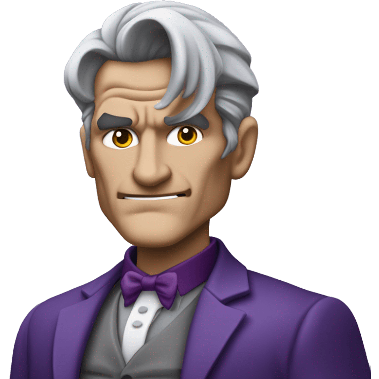 Two-face, harvey dent, batman villian, right side of face purple, grey hair, fully  body character emoji