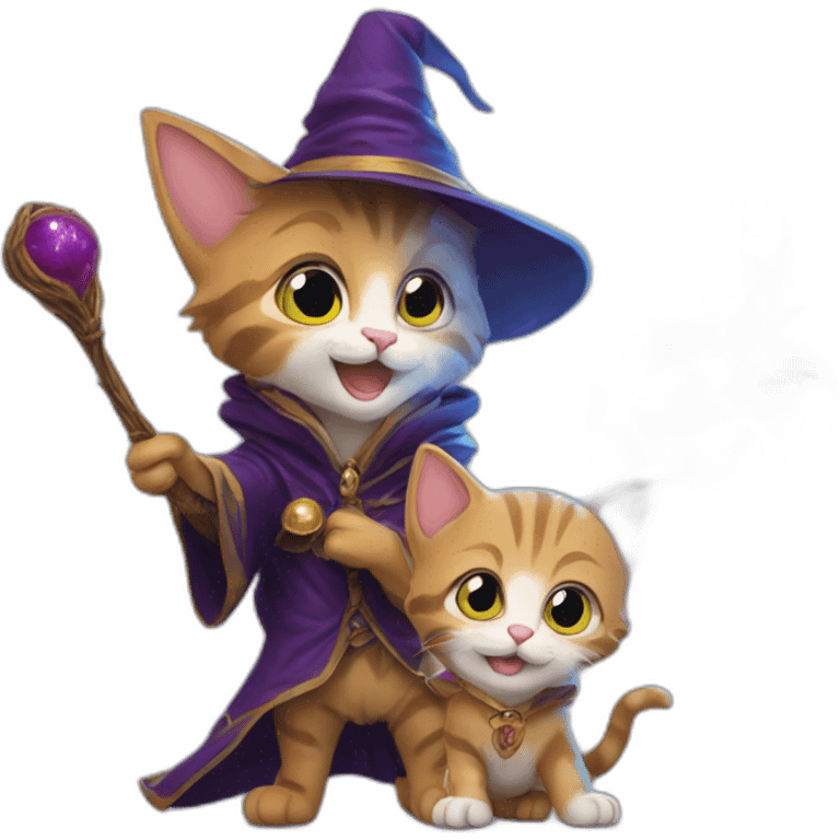 Two kittens wizards cast a spell emoji