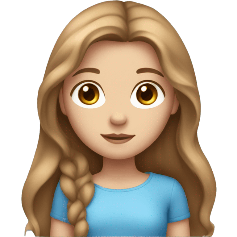 Girl with light brown brown long hair, blue eyes, and peachy skin  emoji