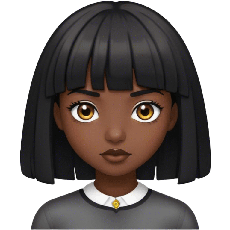 dark skin girl, with grey eyes, black hair with bangs emoji