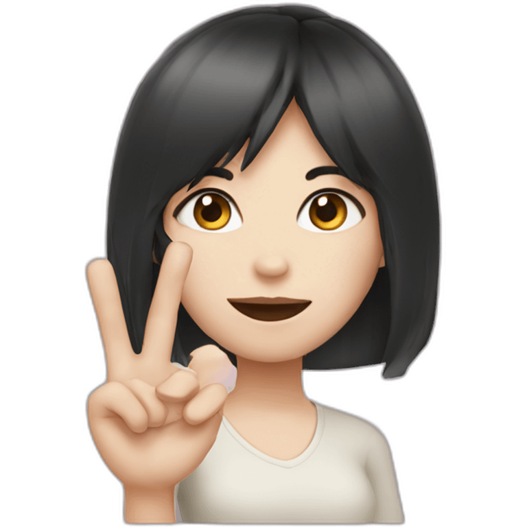 Small white skin black haired girl showing three fingers emoji