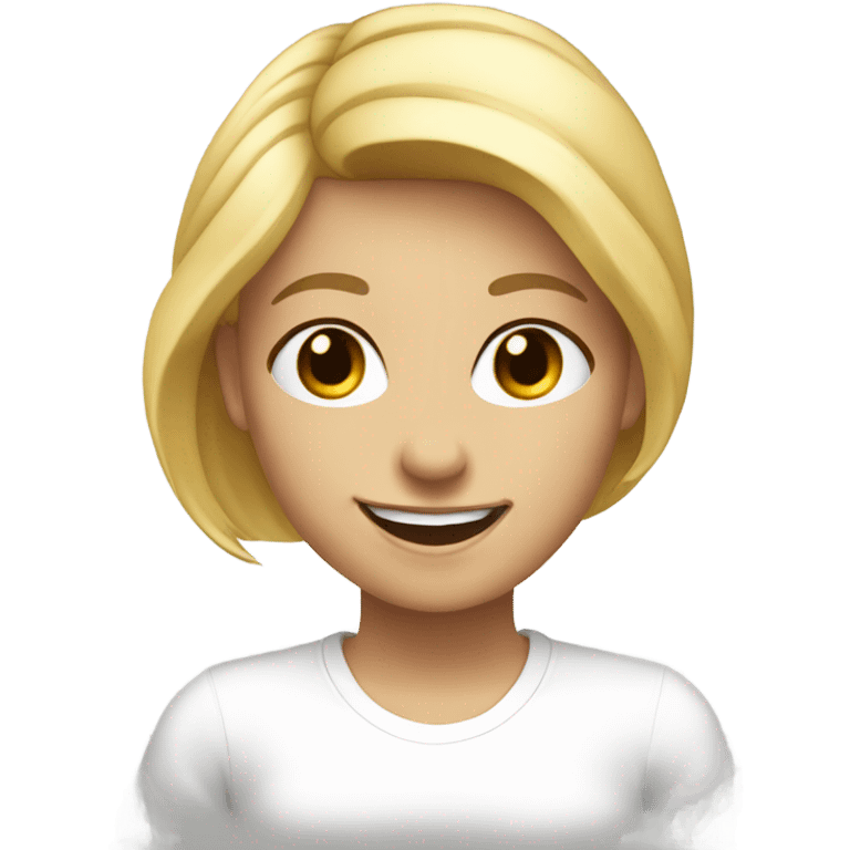 Blonde girl smile in white t-shirt emoji