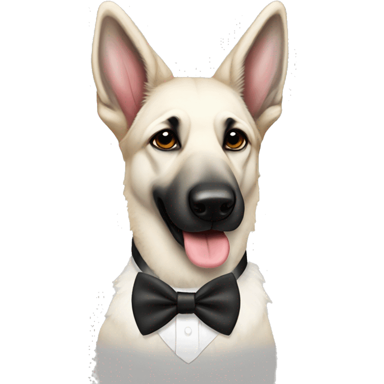 White German shepherd with a black bow tie emoji