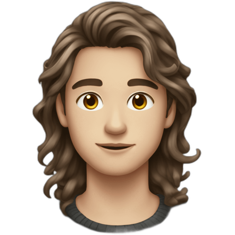 teenager boy brown long wavy hair and dark gray striped sweater emoji