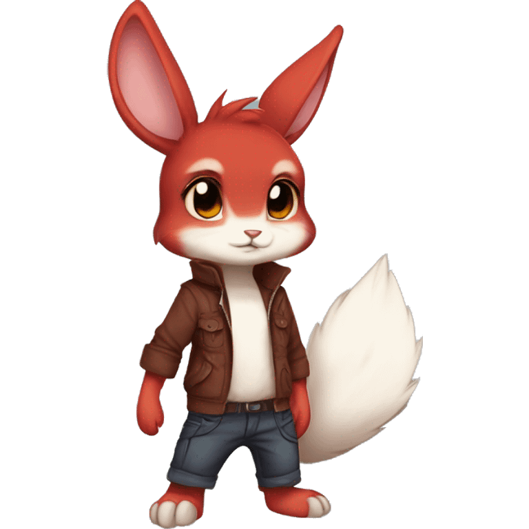 Anthro Sona Cool Edgy Fakemon Full Body Red Rabbit Squirrel Chibi Cute  emoji