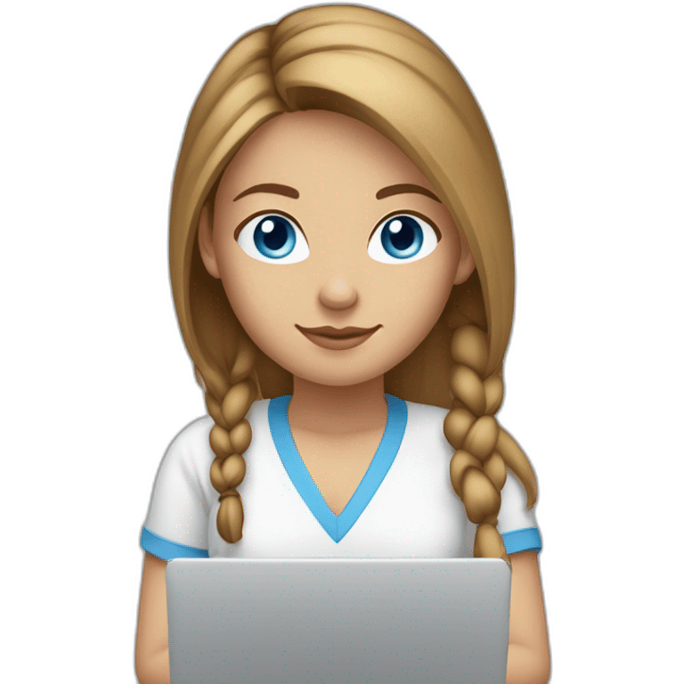 front-view-of-young-white-tan-woman-blue-eyes-brown-pony-tail-using-a-laptop emoji