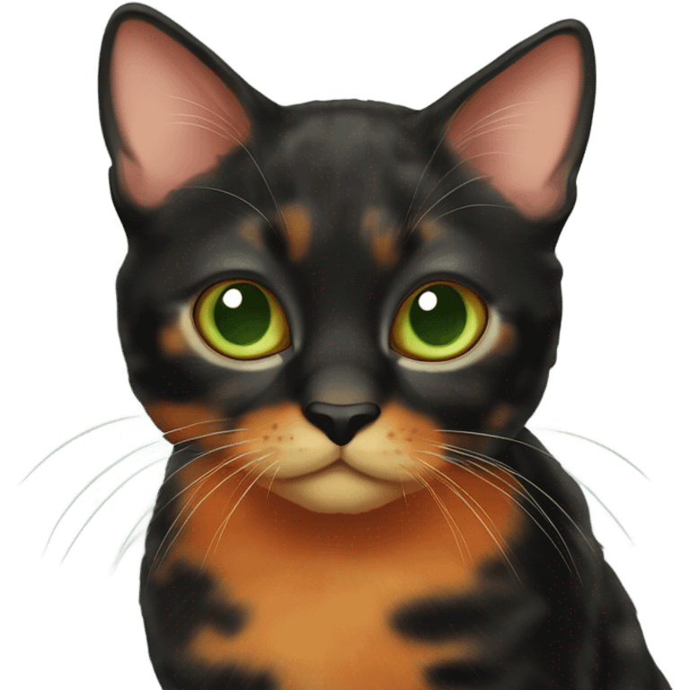 Black and orange tortoise cat with light green eyes emoji