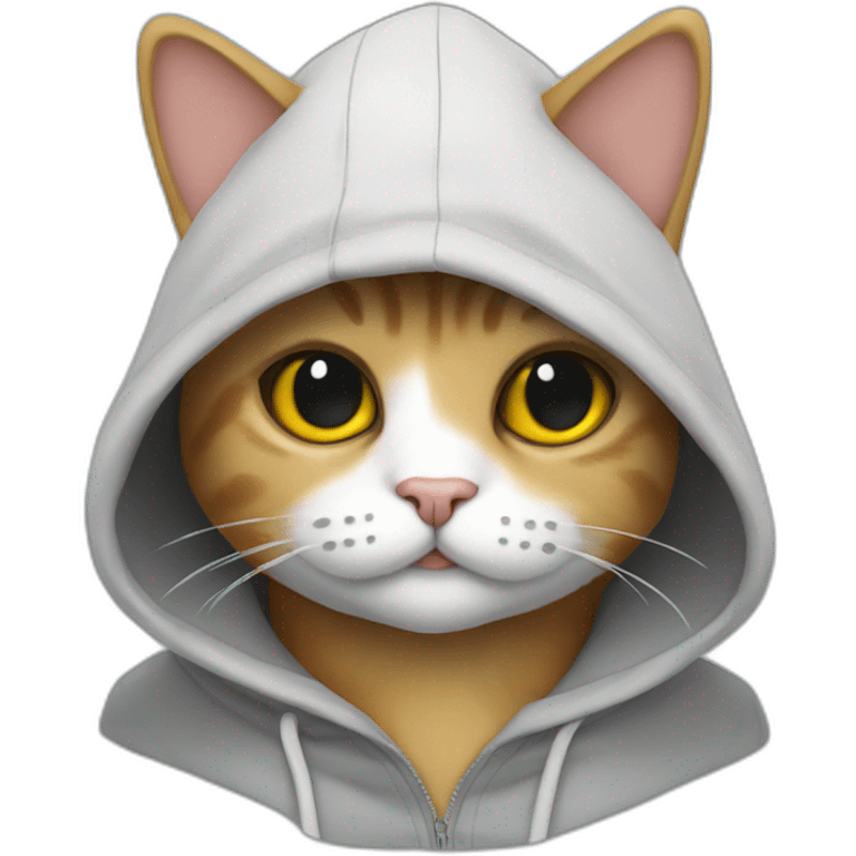 A cat wearing cooling class and wearing a hoodie emoji