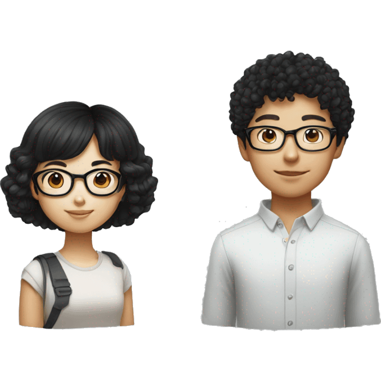 Chinese curly haired boy with glasses with a straight black haired girl emoji