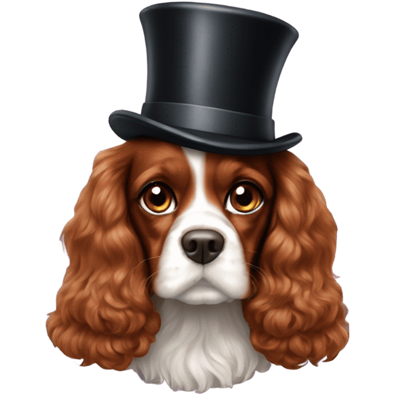 Ruby Cavalier spaniel wearing a top hat emoji