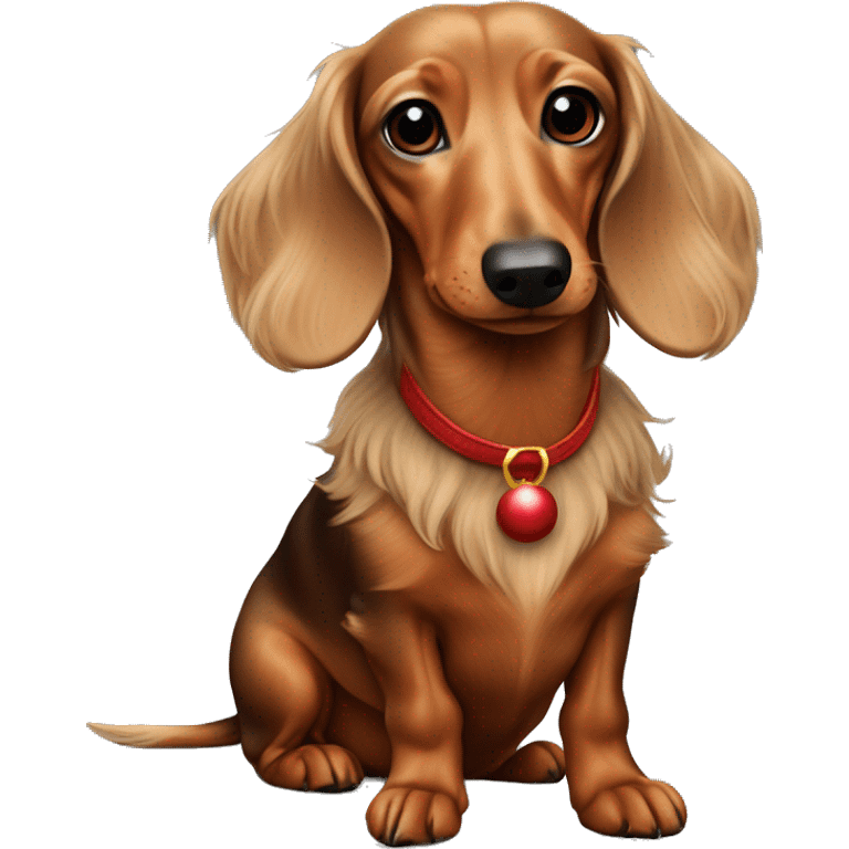 Mini long hair tan dachshund dressed like Rudolph emoji