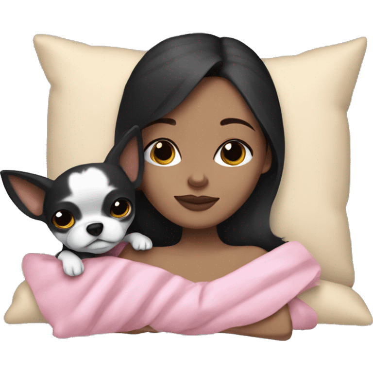 brunette Sleeping beauty girl with black chihuahua  emoji