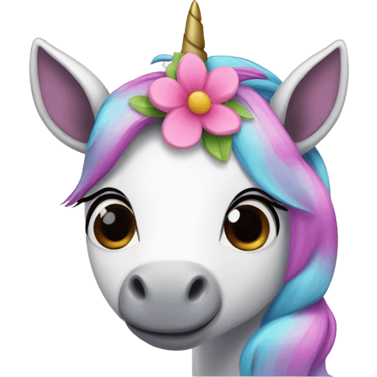 Cute cartoon Unicorn with flower headb emoji