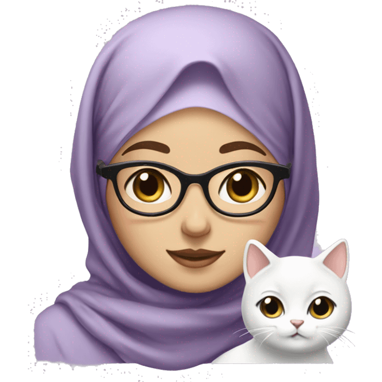 A cute white hijabi girl who loves lavender flowers and cat with round glasses  emoji