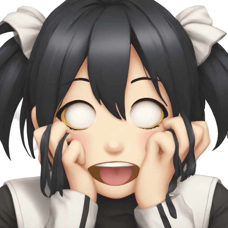 anime girl giggle hands covering mouth black hair funny emoji