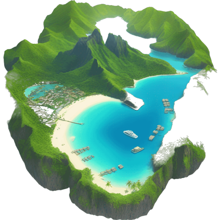 The island of Bora Bora located in French Polynesia in emoji style with the view of the whole archipelago make it as realistic and accurate as possible emoji