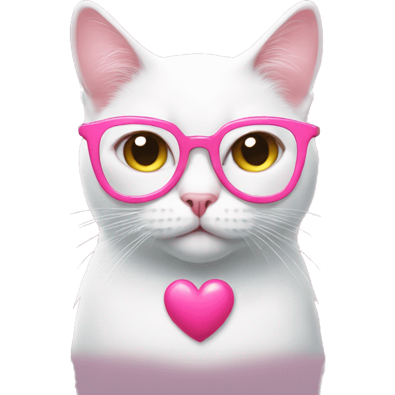 White cat wear pink heart glasses but her face like disgust emoji