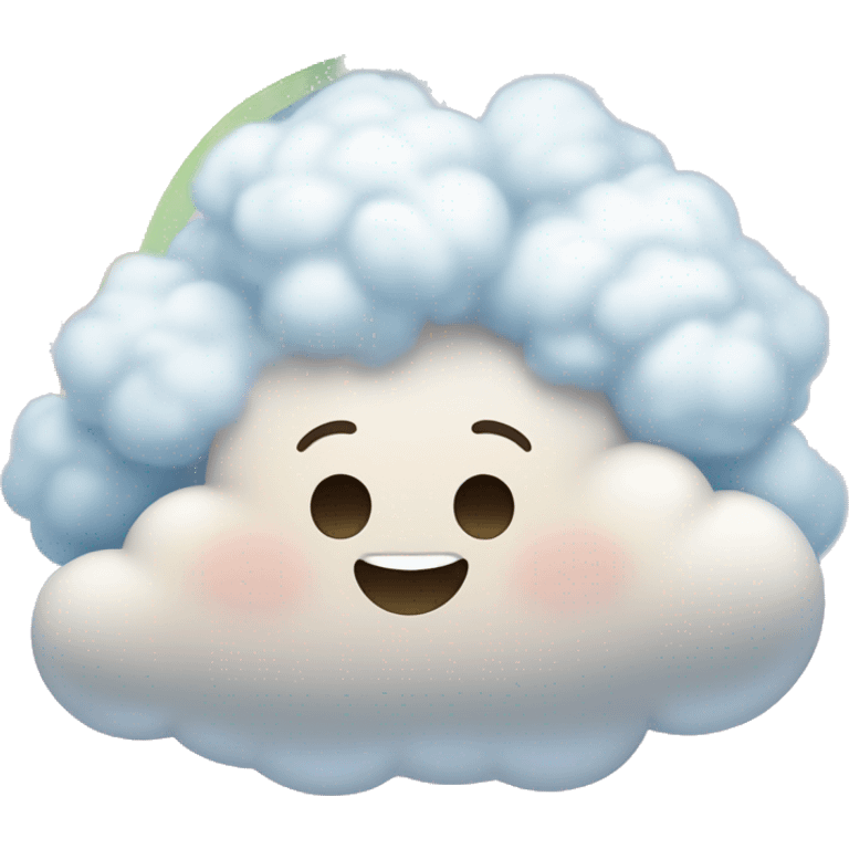 cartoonish face and a fluffy cloud, rainbow, and unicorn above the head. Keep the style similar to iPhone emojis. emoji