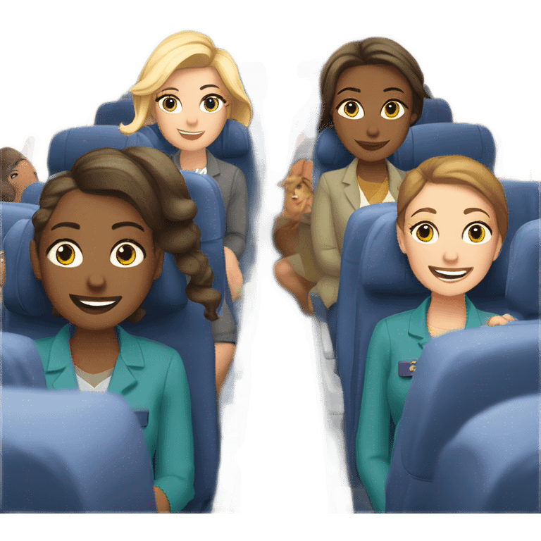 Group of 6 Caucasian women riding in a airplane  emoji