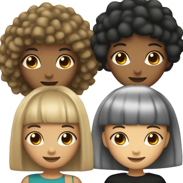 Three light skin women with black her and bangs being cute friends emoji