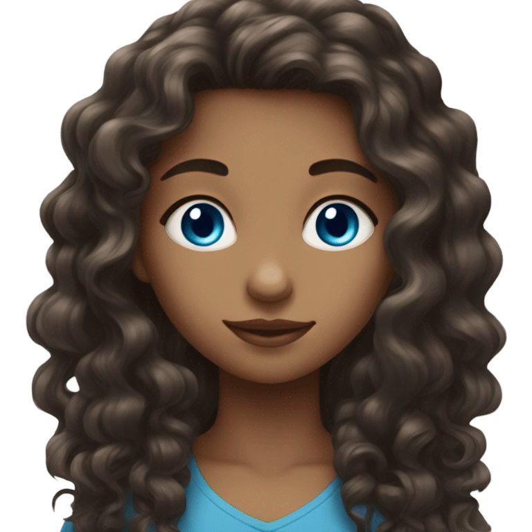 Girl with long curly dark brown hair eith blue eyes emoji