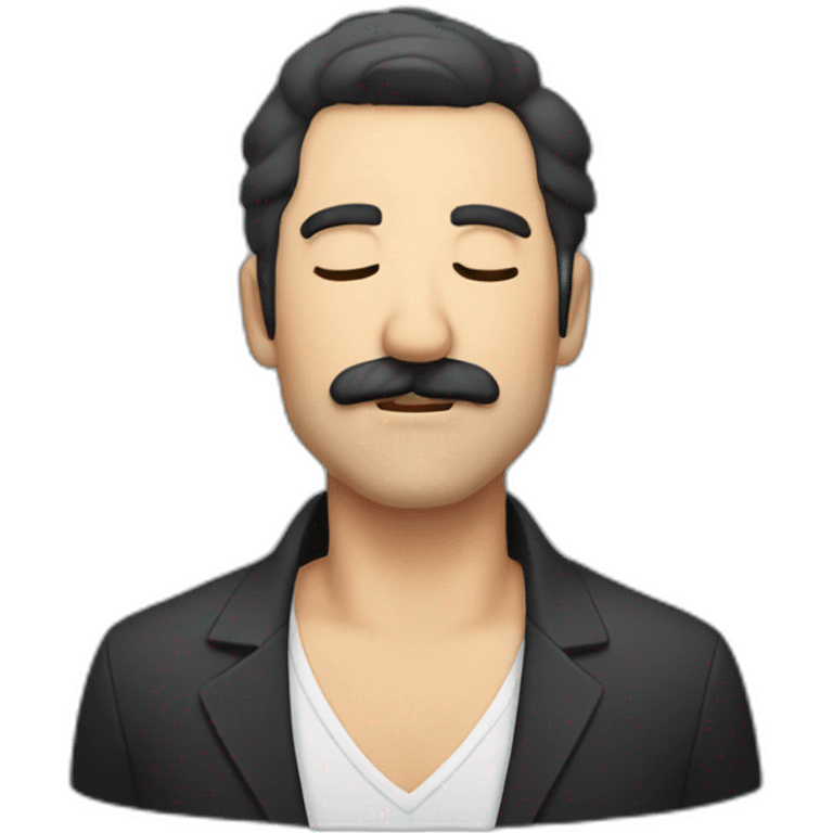 Middle aged man with dark short hair and mustache singing with his eyes closed emoji