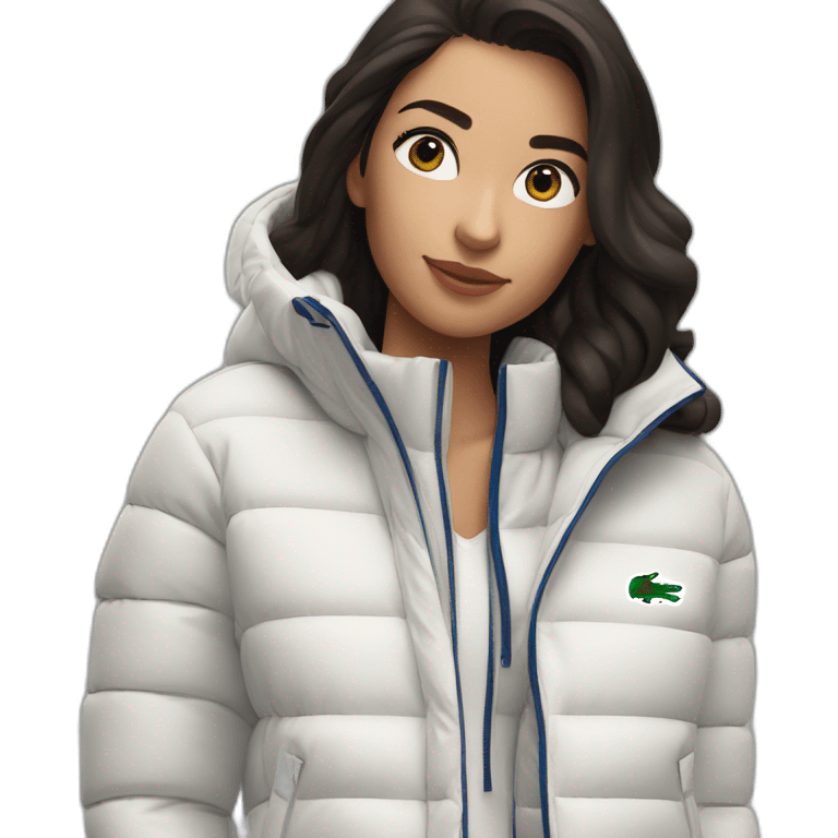 brunette latina woman using Lacoste puffer jacket emoji