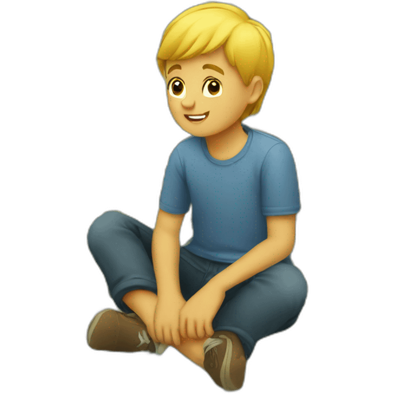 Boy sitting on dollars emoji