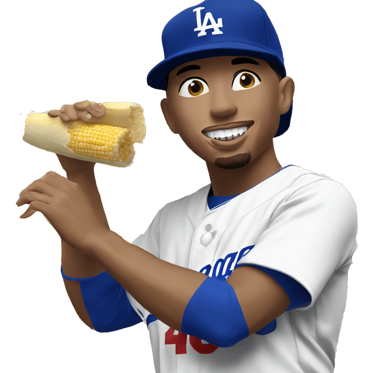 Mookie betts in dodgers uniform eating corn emoji