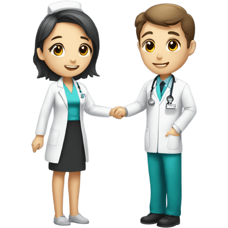 girl in QiPao dress saying thank you to a male doctor in white Dr uniform emoji