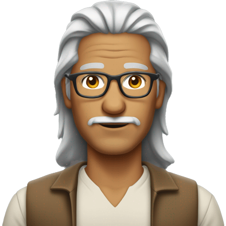 Gray haired tanned  Native American man with a beard and  glasses and a plain shirt, mid 50 with a beard emoji