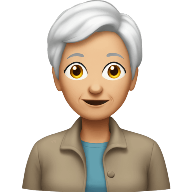 elderly woman with short hair hiding in her room emoji