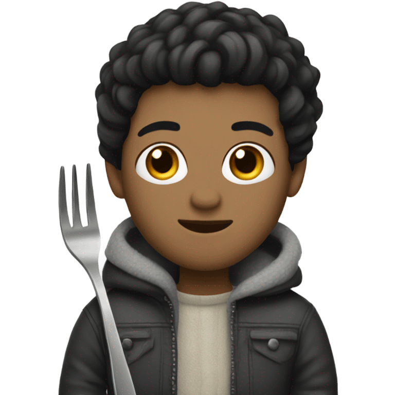 White fork with black hair in a cozy outfit emoji