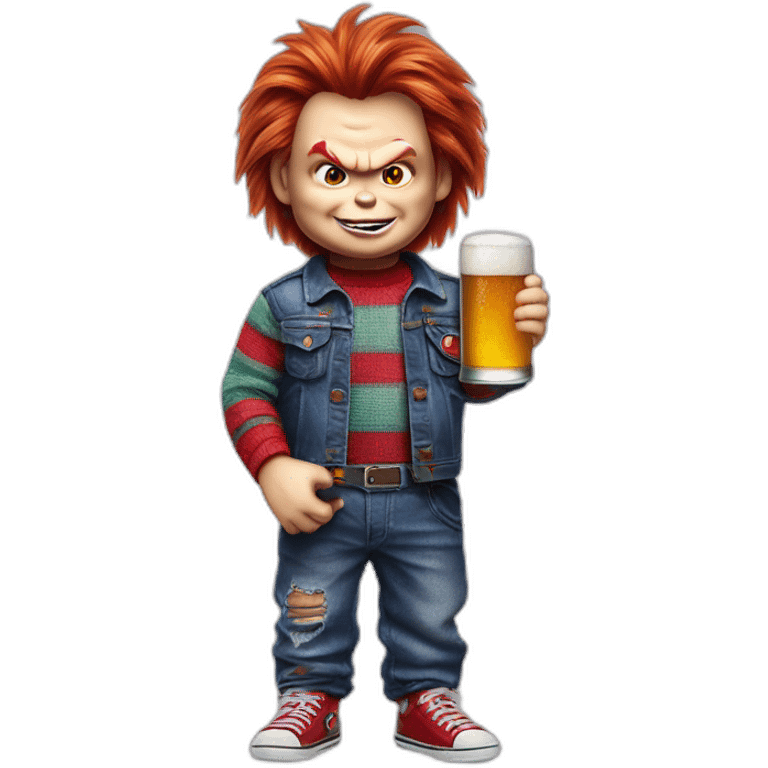 Chucky avec une bière emoji