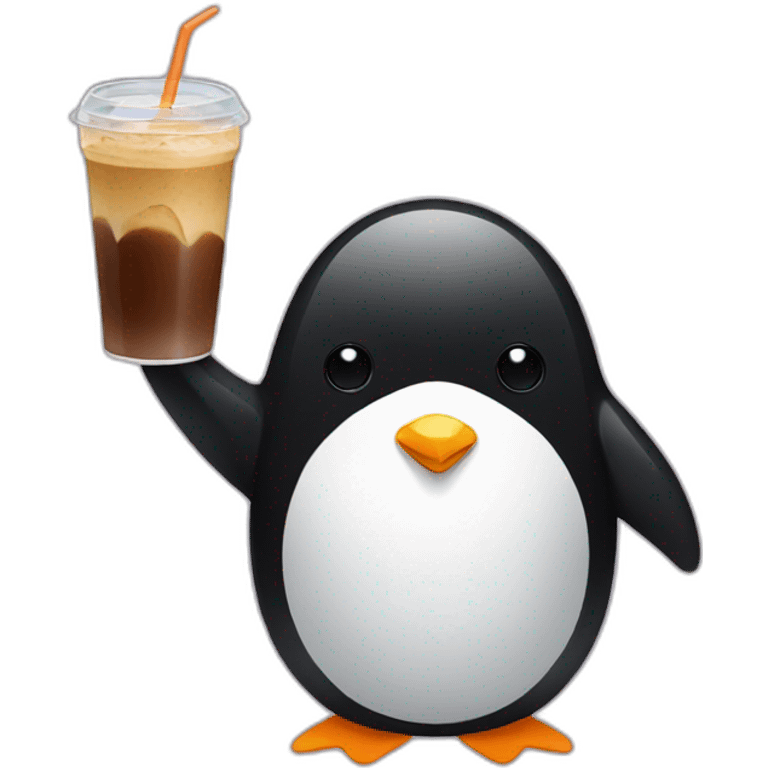 Penguin sipping iced coffee emoji